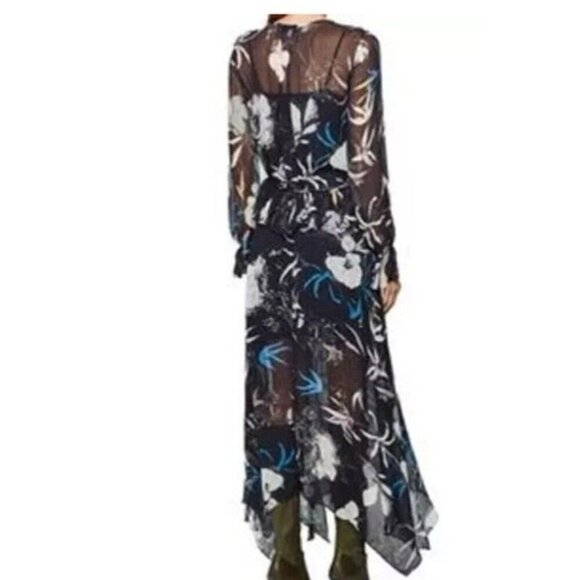 Reiss Dress Sz 12 Navy Floral Carina Spring Whimsigoth Maxi w/ High Front Slit - Picture 2 of 16